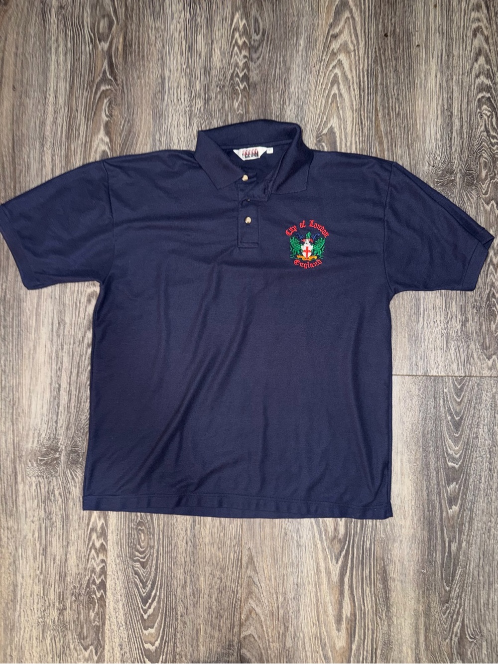 Vintage City of London Navy blue polo shirt with embroidered logo Size Large